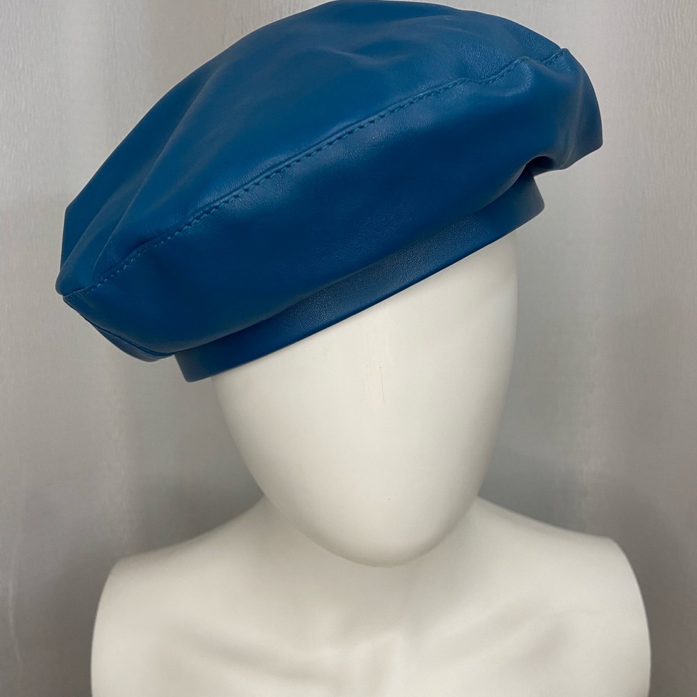 Blue Faux Leather Beret NWOT